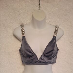 Victoria's Secret Gray Satin Bralette with Embellished Straps